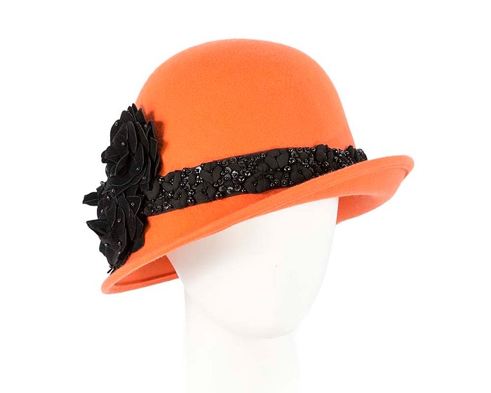 Fascinators Online - Orange ladies winter felt cloche hat by Fillies Collection