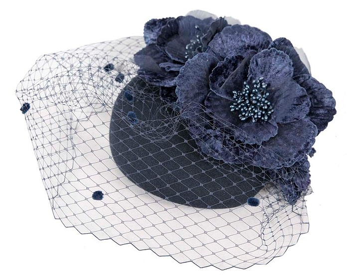 Fascinators Online - Navy Australian Made winter pillbox by Fillies Collection