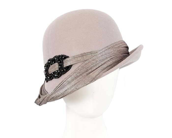 Fascinators Online - Fashion silver grey felt cloche hat by Fillies Collection