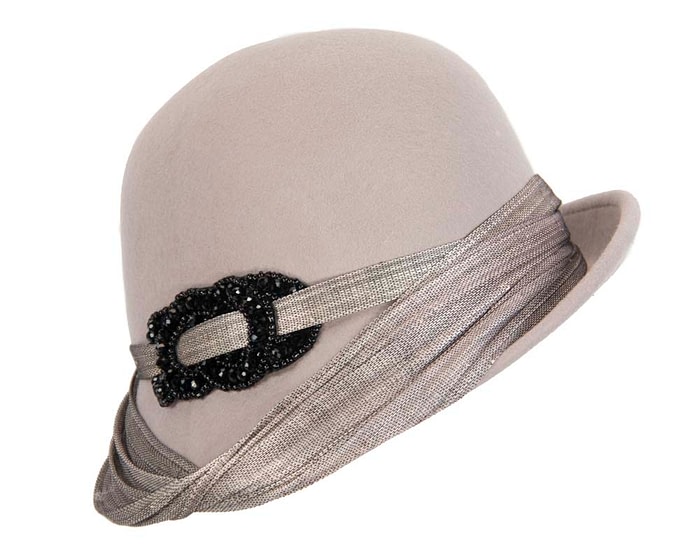 Fascinators Online - Fashion silver grey felt cloche hat by Fillies Collection