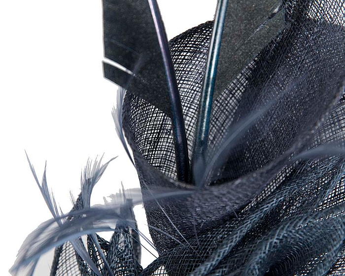 Fascinators Online - Navy racing fascinator with feathers by Max Alexander