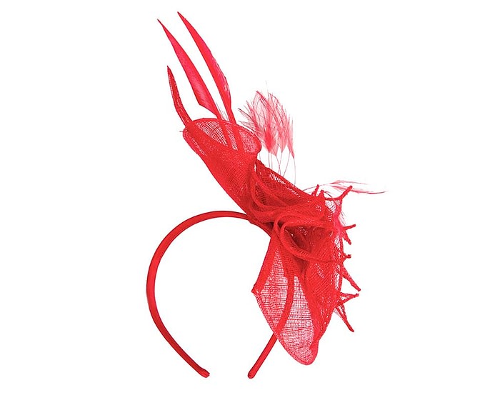 Fascinators Online - Red racing fascinator with feathers by Max Alexander