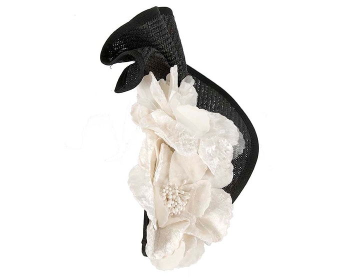 Fascinators Online - Bespoke large black & cream flower fascinator by Fillies Collection