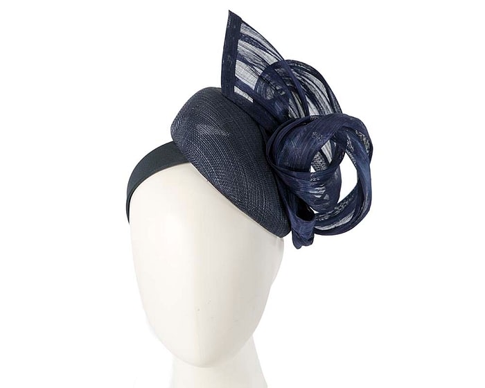 Fascinators Online - Navy pillbox fascinator with silk bow by Fillies Collection