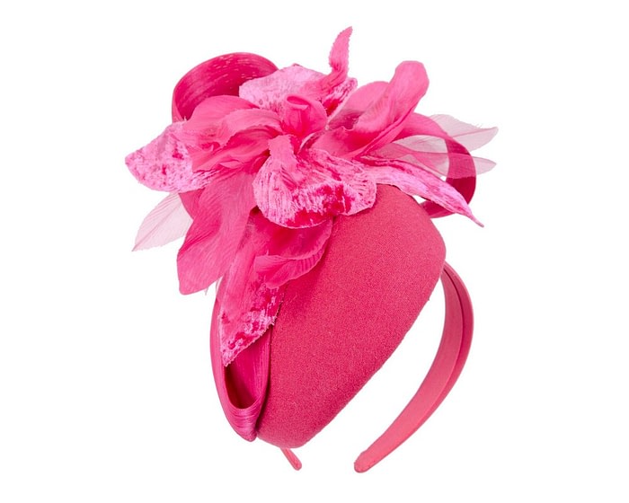 Fascinators Online - Tall fuchsia felt pillbox with flower by Fillies Collection