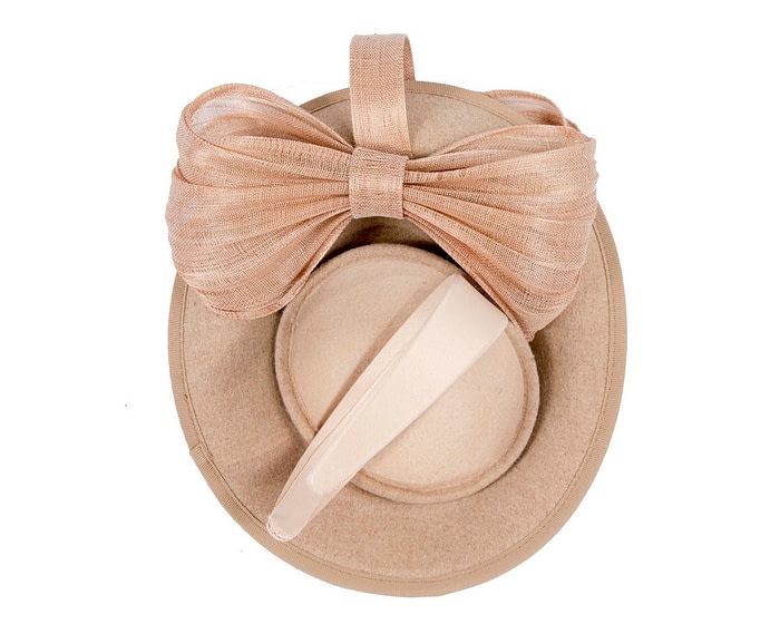 Fascinators Online - Bespoke beige winter plate fascinator with bow by Fillies Collection