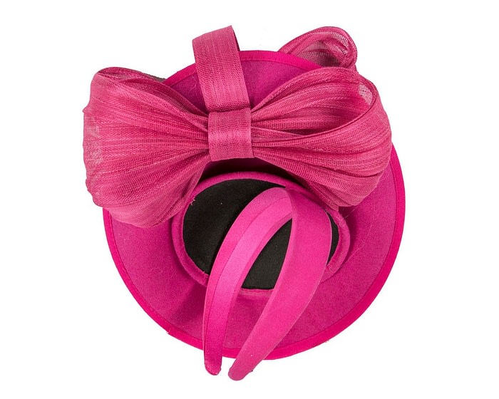 Fascinators Online - Bespoke fuchsia winter plate fascinator with bow by Fillies Collection