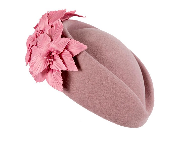 Fascinators Online - Dusty pink felt winter fashion beret by Fillies Collection