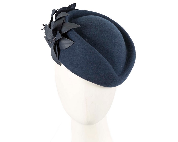 Fascinators Online - Navy felt winter fashion beret by Fillies Collection