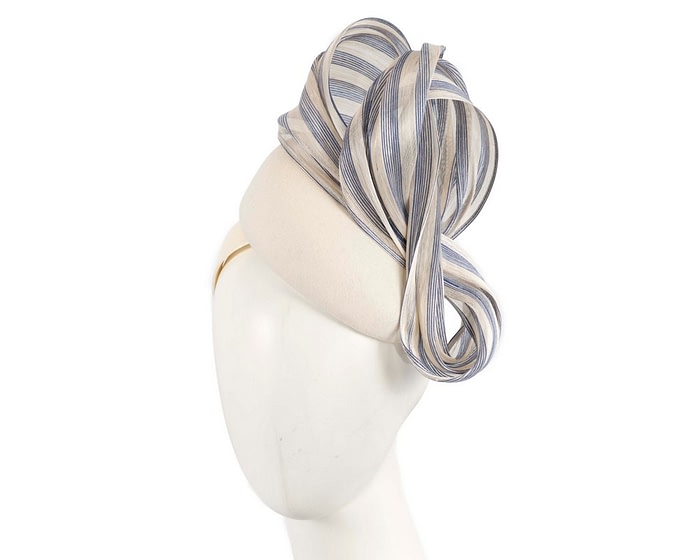 Fascinators Online - Bespoke cream & blue pillbox with bow by Fillies Collection