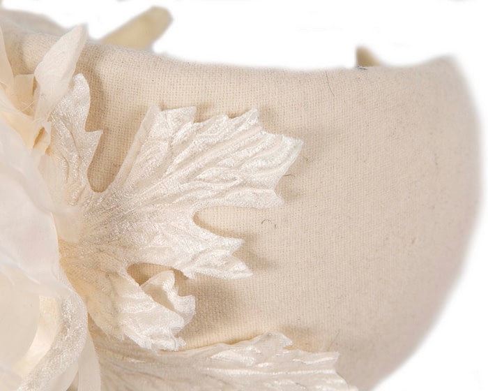 Fascinators Online - Wide cream winter fascinator with silk flower