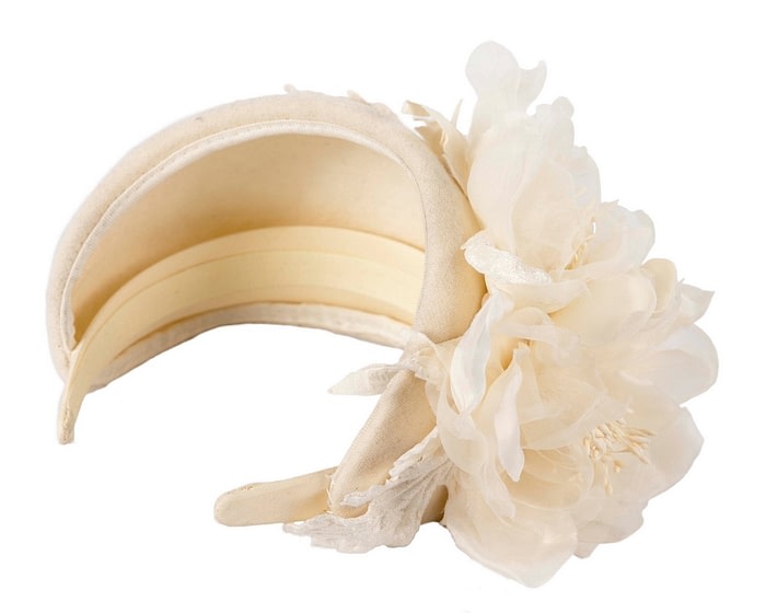 Fascinators Online - Wide cream winter fascinator with silk flower