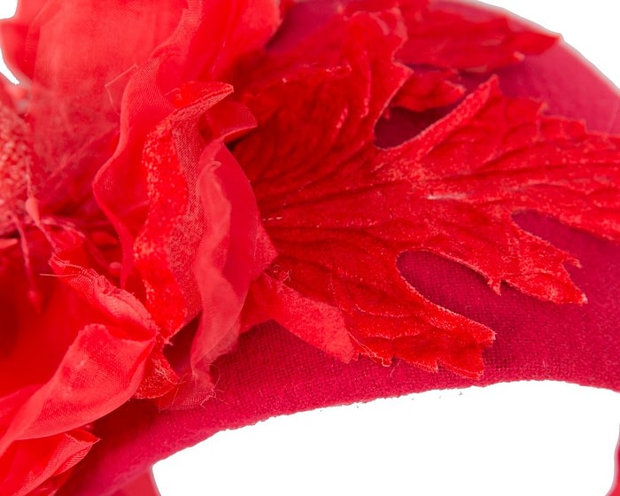 Fascinators Online - Wide red winter fascinator with silk flower