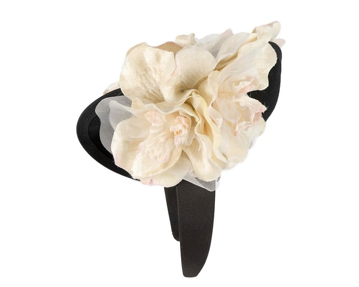 Fascinators Online - Black winter fascinator with cream roses by Fillies Collection
