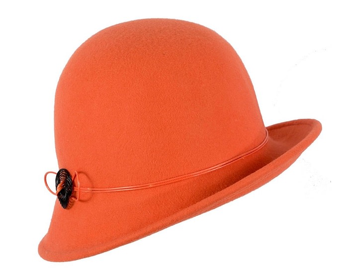 Fascinators Online - Orange ladies winter felt cloche hat by Max Alexander
