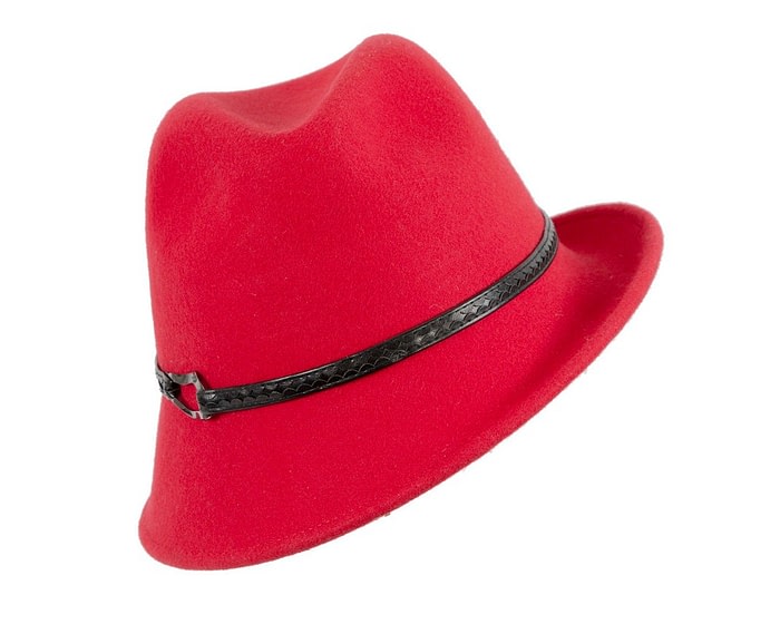 Fascinators Online - Red ladies felt fedora hat by Max Alexander