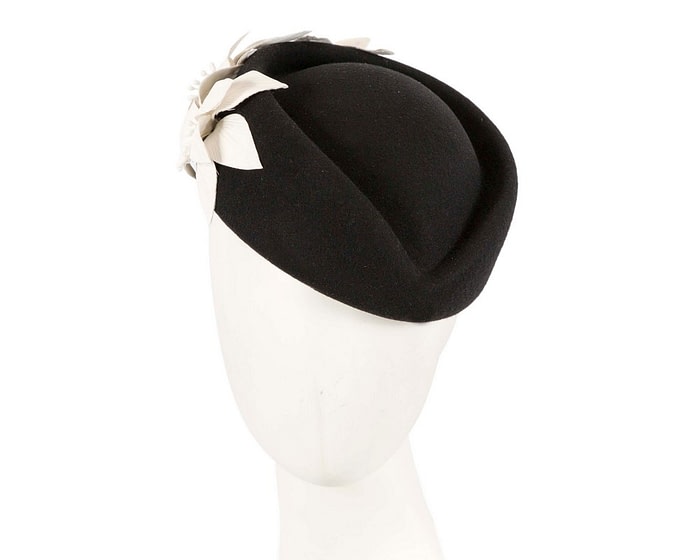 Fascinators Online - Black & cream felt winter fashion beret by Fillies Collection