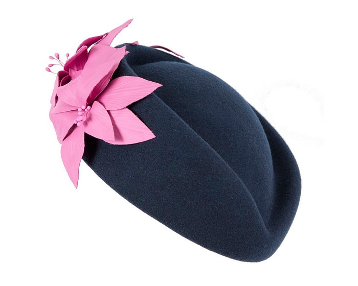 Fascinators Online - Navy and Fuchsia felt winter fashion beret by Fillies Collection