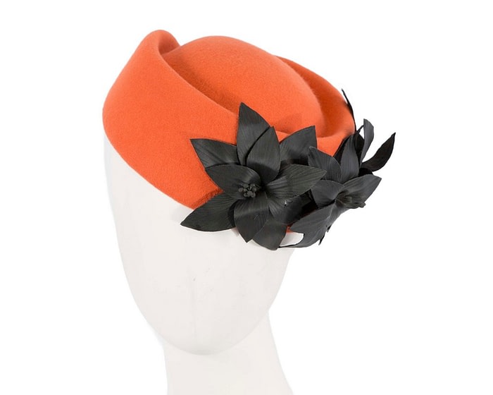 Fascinators Online - Orange & black felt winter fashion beret by Fillies Collection