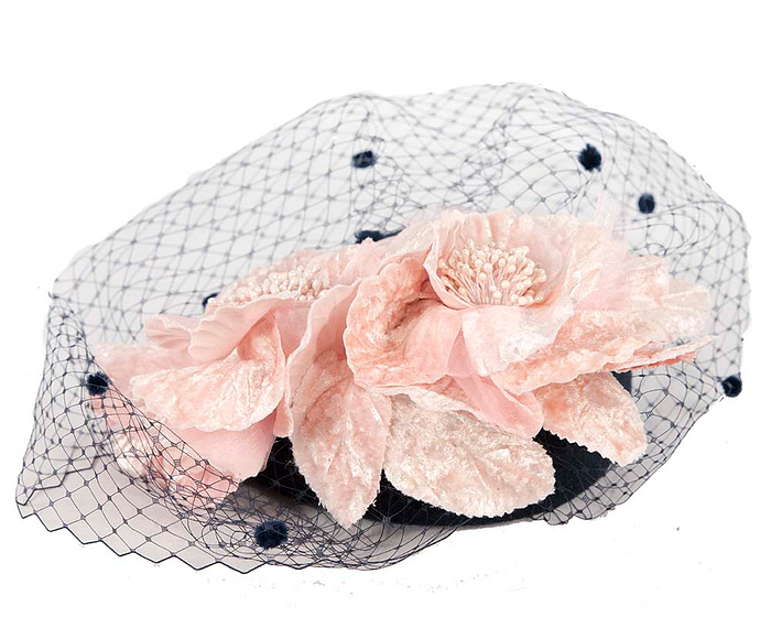 Fascinators Online - Navy & pink Australian Made winter pillbox by Fillies Collection