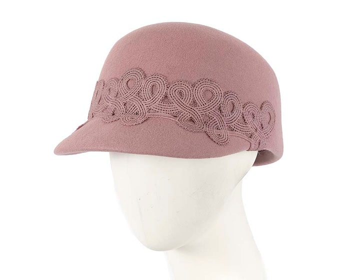 Fascinators Online - Dusty pink felt ladies cap with lace