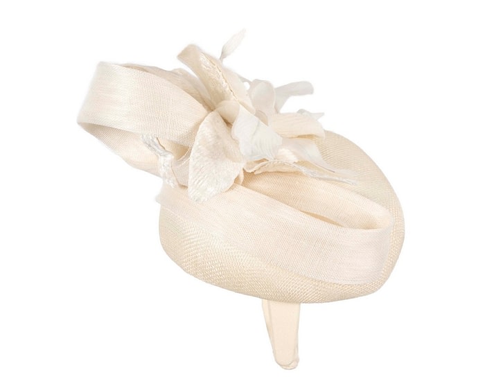Fascinators Online - Tall cream pillbox fascinator with flower by Fillies Collection