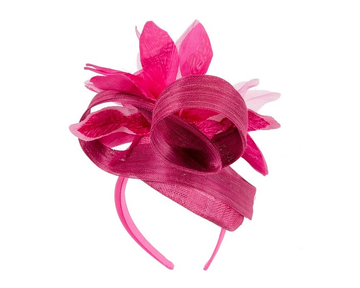 Fascinators Online - Tall fuchsia pillbox fascinator with flower by Fillies Collection
