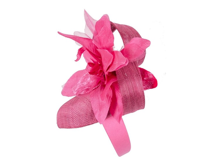 Fascinators Online - Tall fuchsia pillbox fascinator with flower by Fillies Collection