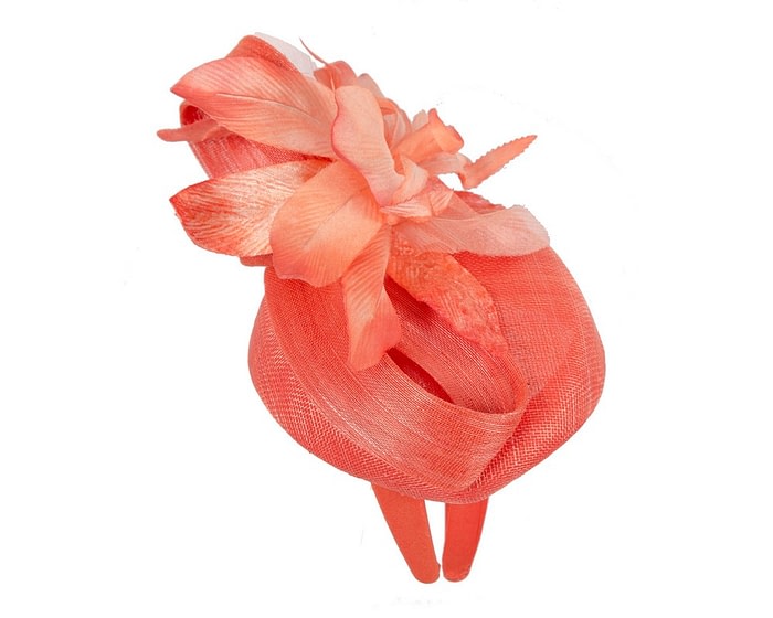 Fascinators Online - Tall orange pillbox fascinator with flower by Fillies Collection