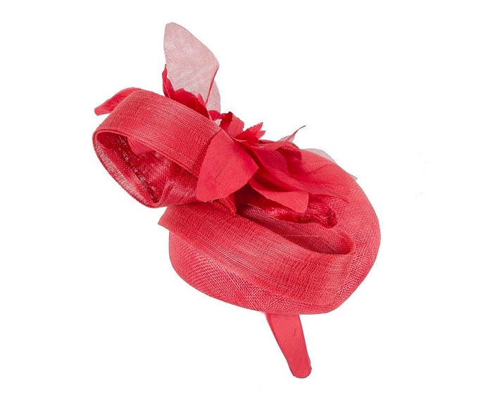 Fascinators Online - Tall red pillbox fascinator with flower by Fillies Collection