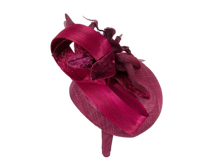 Fascinators Online - Tall burgundy pillbox fascinator with flower by Fillies Collection