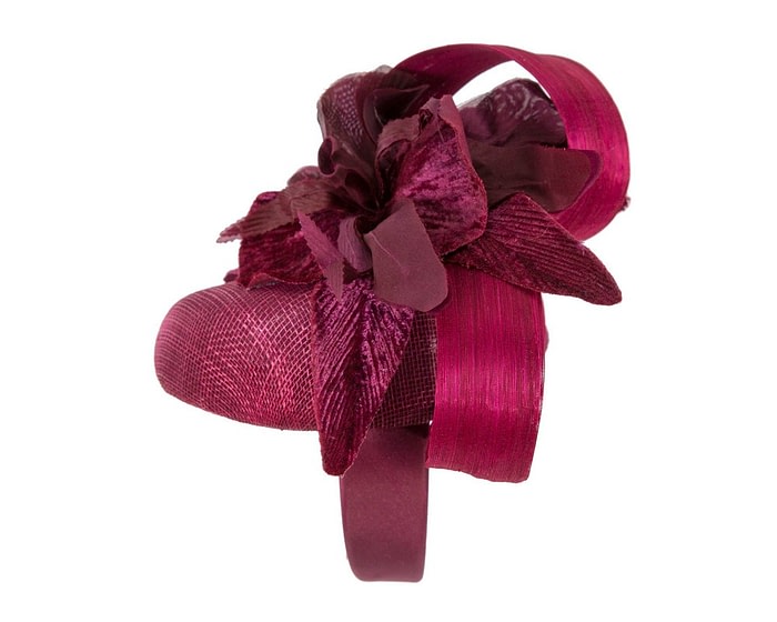 Fascinators Online - Tall burgundy pillbox fascinator with flower by Fillies Collection