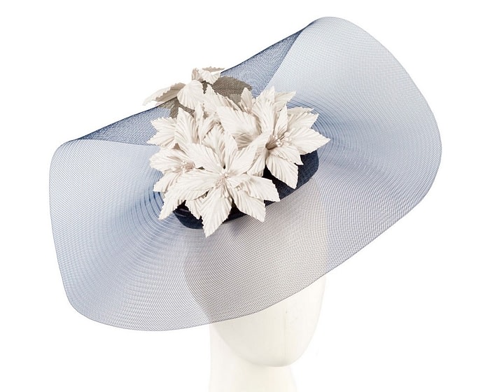 Fascinators Online - Bespoke navy & cream fascinator hat by Fillies Collection