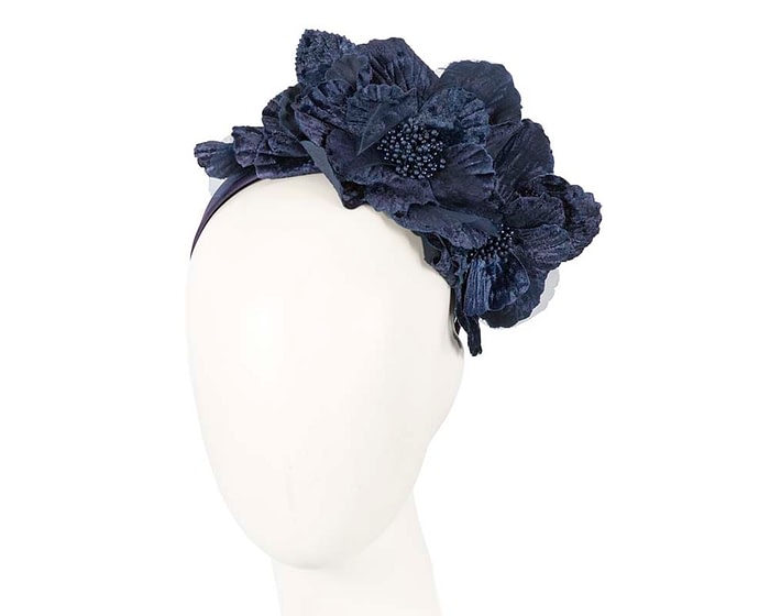 Fascinators Online - Navy flowers on the headband