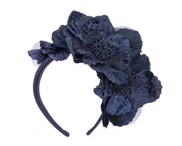 Fascinators Online - Navy flowers on the headband