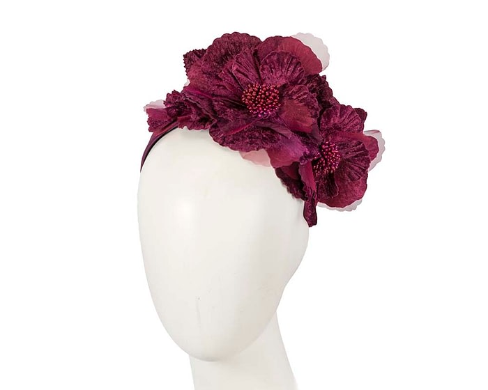 Fascinators Online - Burgundy flowers on the headband