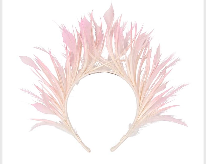 Fascinators Online - Light Pink feather crown racing fascinator by Max Alexander