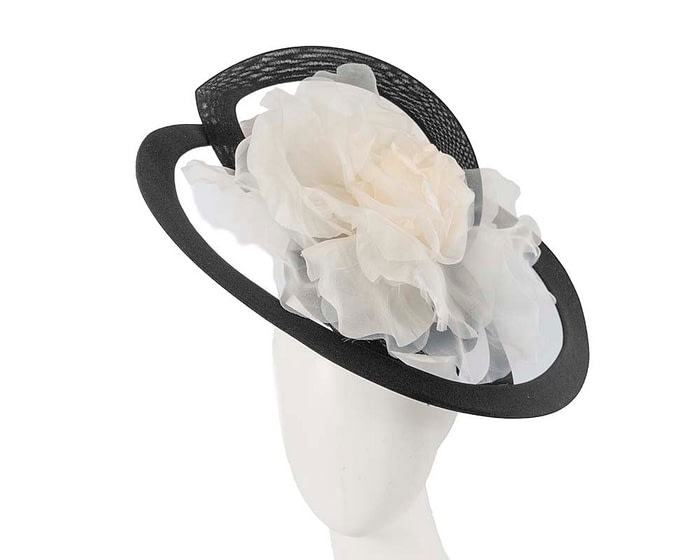 Fascinators Online - Bespoke large black and cream fascinator hat by Fillies Collection