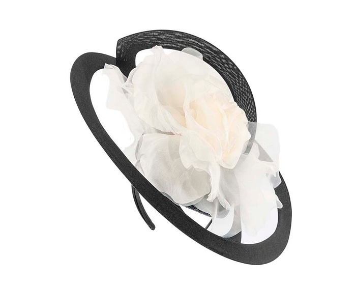 Fascinators Online - Bespoke large black and cream fascinator hat by Fillies Collection