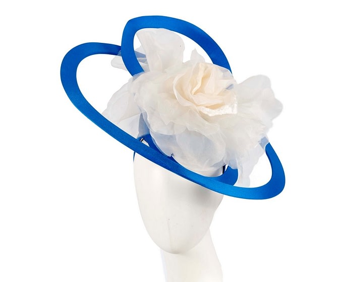 Fascinators Online - Bespoke large blue and cream fascinator hat by Fillies Collection