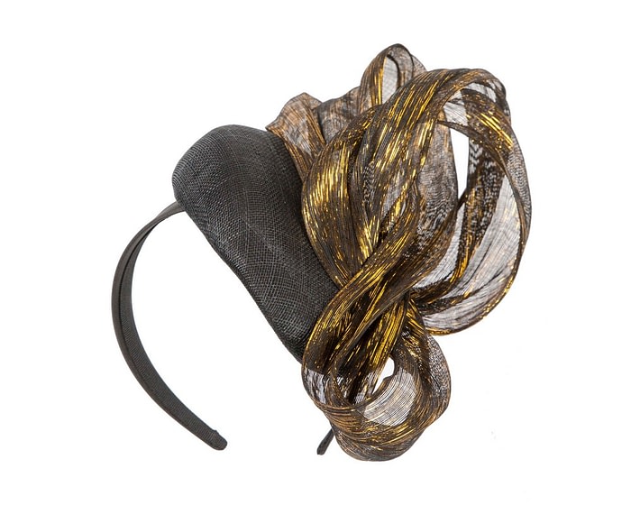 Fascinators Online - Black pillbox with gold bow by Fillies Collection