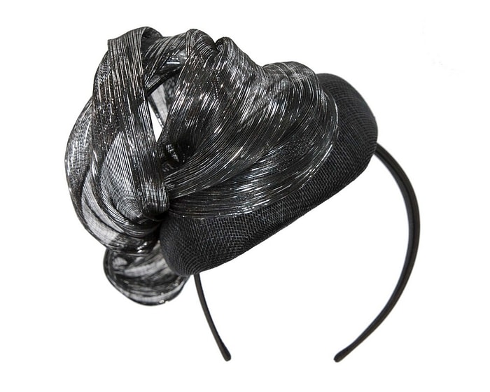 Fascinators Online - Black pillbox with silver bow by Fillies Collection