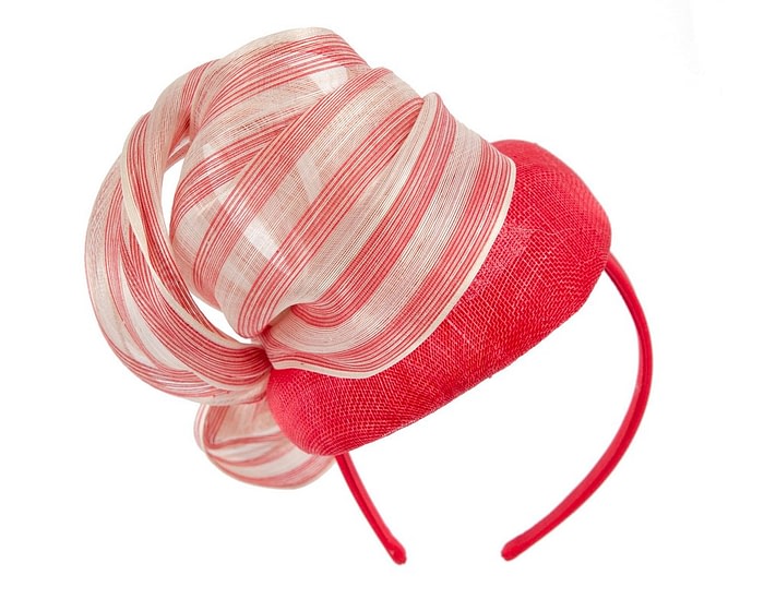 Fascinators Online - Red pillbox with stripy bow by Fillies Collection