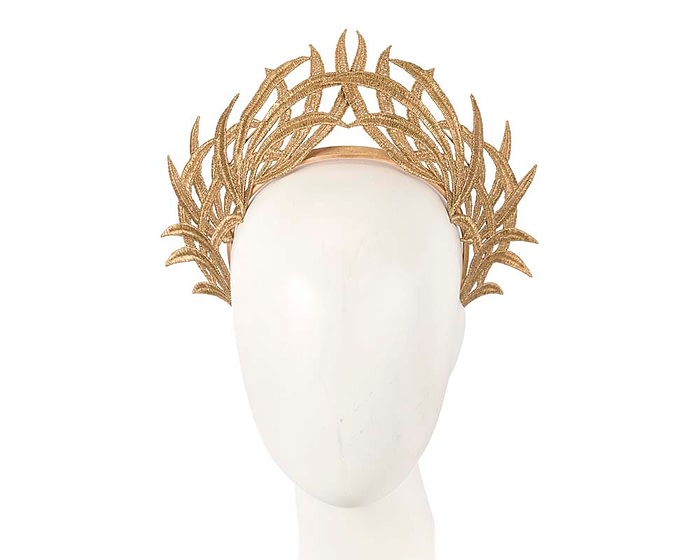 Fascinators Online - Gold lace crown by Max Alexander
