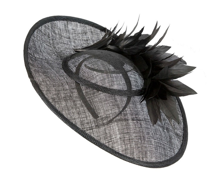 Fascinators Online - Large black sinamay hat by Max Alexander