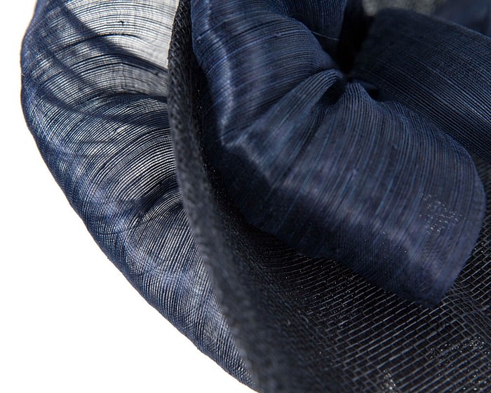 Fascinators Online - Bespoke navy sinamay fascinator with bow by Fillies Collection