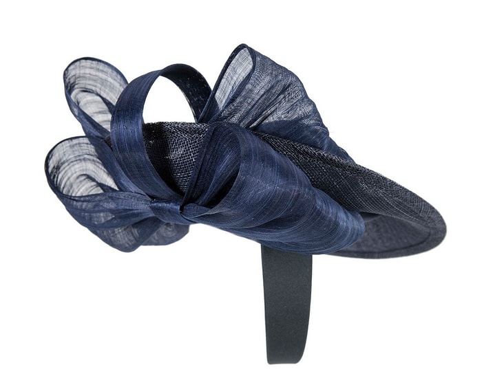Fascinators Online - Bespoke navy sinamay fascinator with bow by Fillies Collection