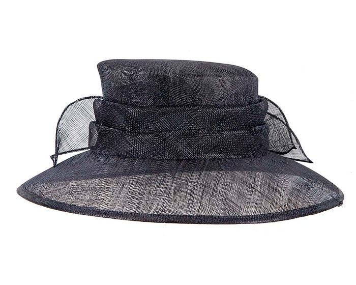 Fascinators Online - Wide brim navy sinamay fashion hat by Max Alexander