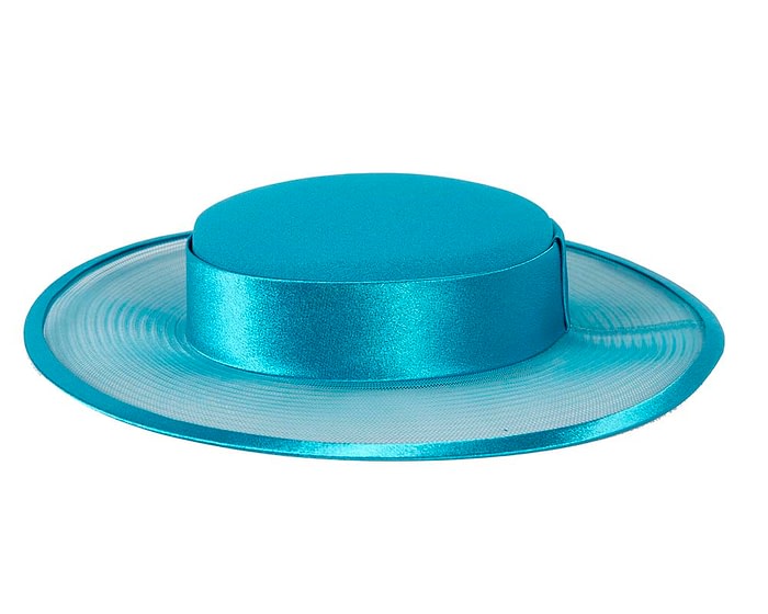 Fascinators Online - Turquoise boater hat by Cupids Millinery Melbourne