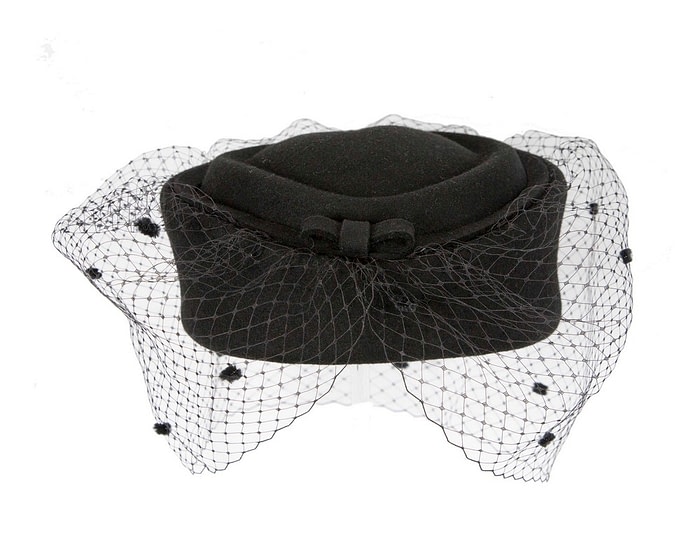 Fascinators Online - Large black pillbox with face veil by Fillies Collection